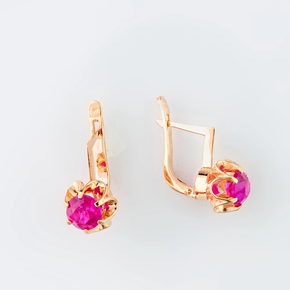 Серьги с фианитом из красного золота 583 пробы