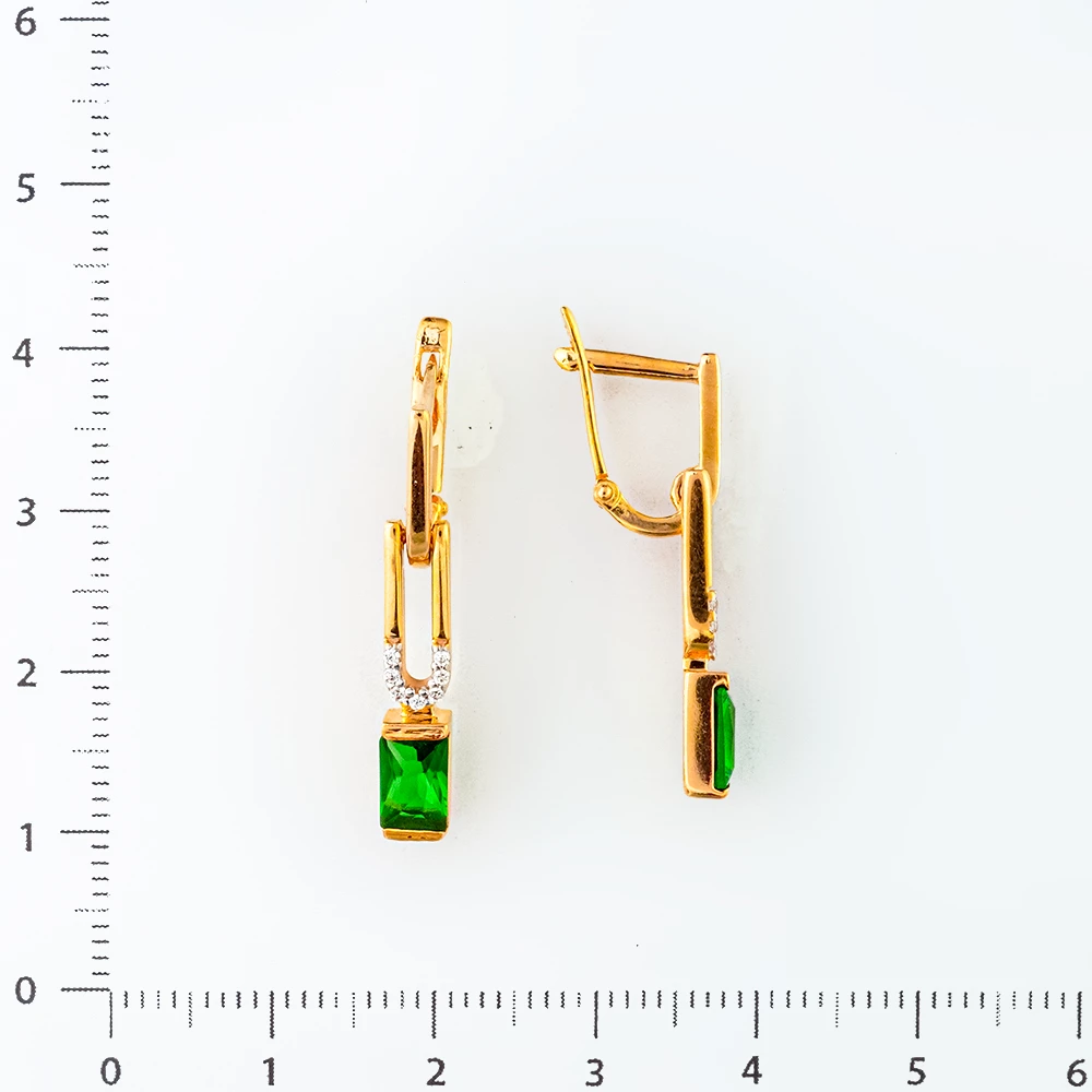 Серьги с фианитом из красного золота 585 пробы