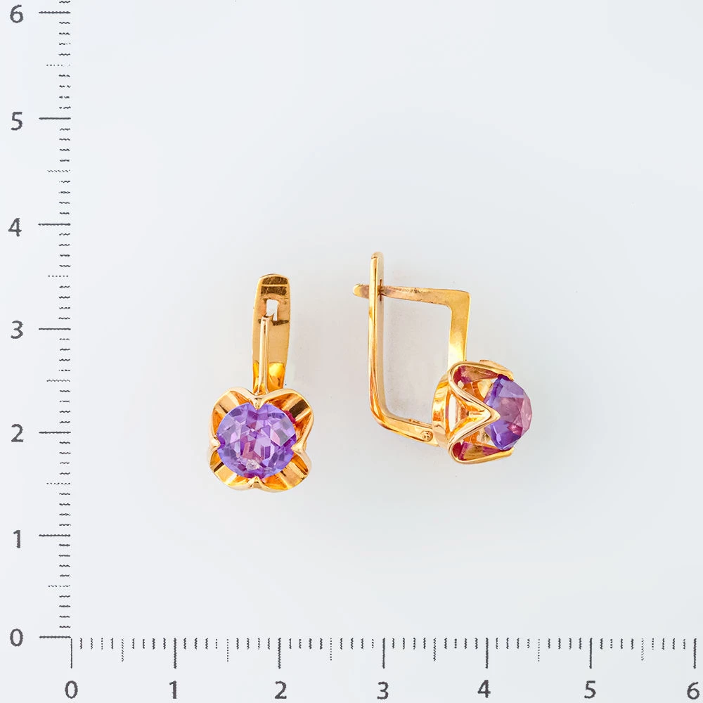 Серьги с фианитом из красного золота 583 пробы