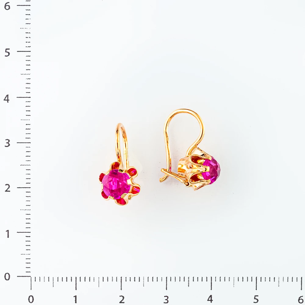 Серьги с фианитом из красного золота 583 пробы