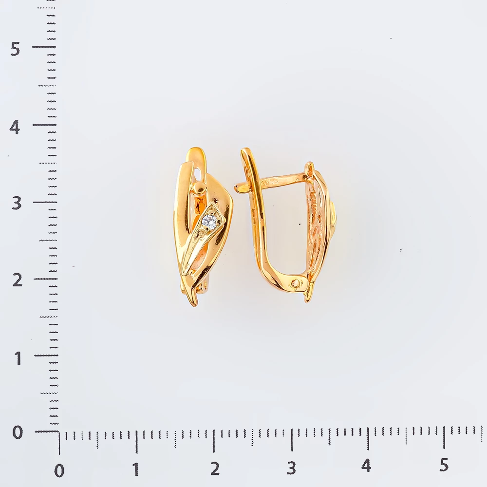 Серьги с фианитом из красного золота 585 пробы