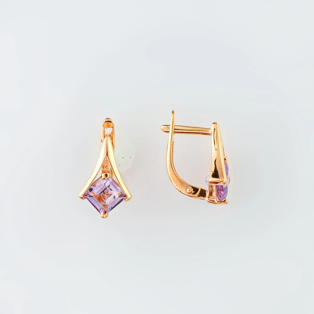 Серьги с аметистом из красного золота 585 пробы