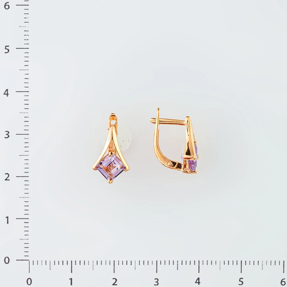 Серьги с аметистом из красного золота 585 пробы