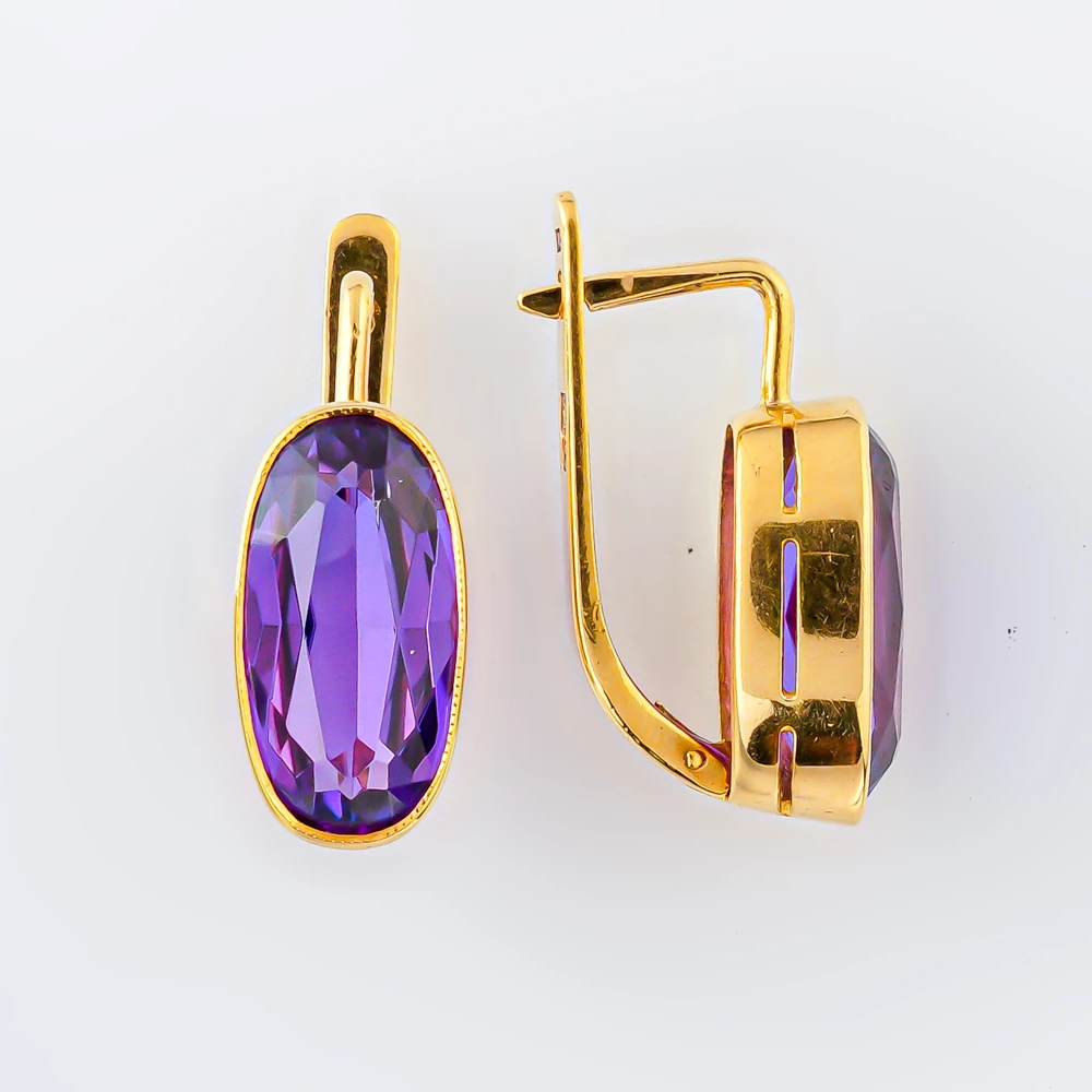 Серьги с фианитом из желтого золота 750 пробы