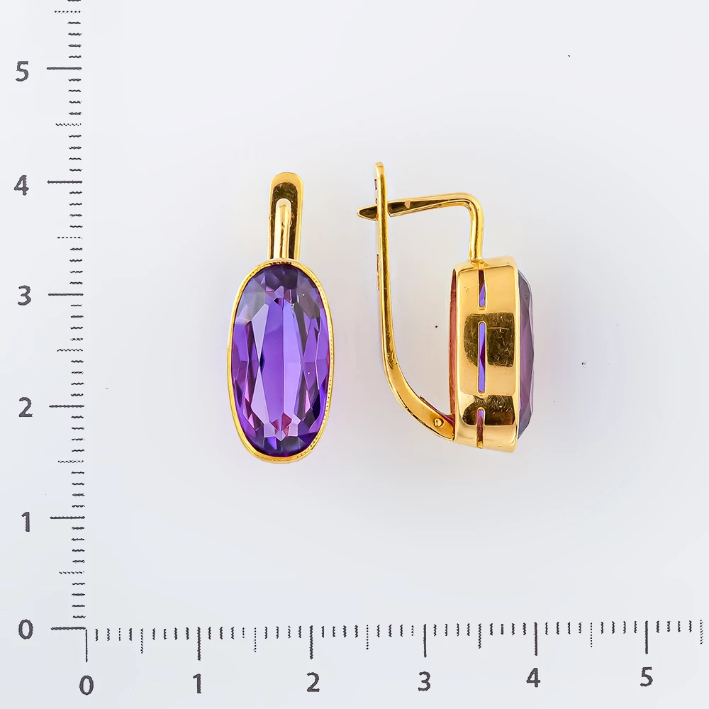 Серьги с фианитом из желтого золота 750 пробы