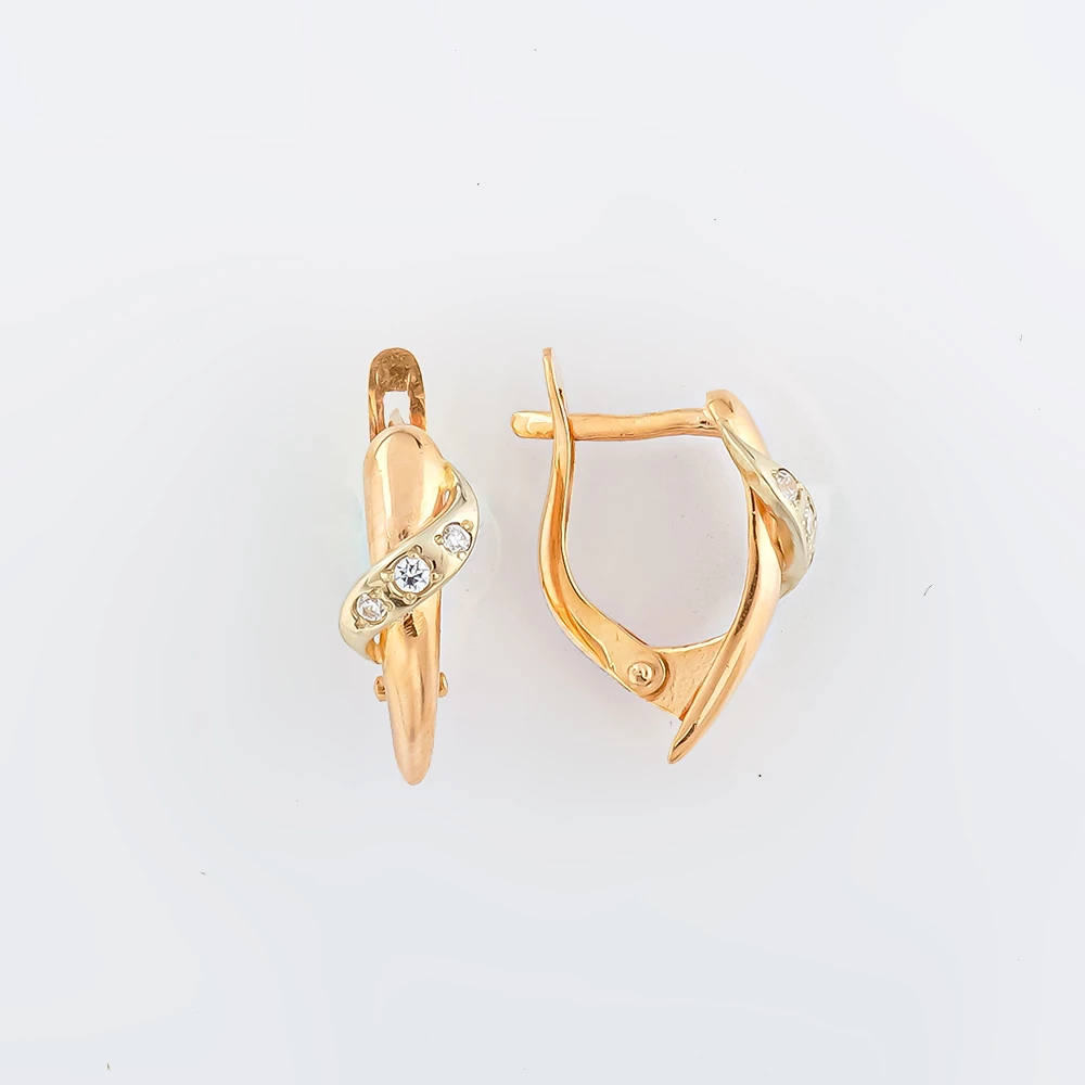 Серьги с фианитом из красного золота 585 пробы