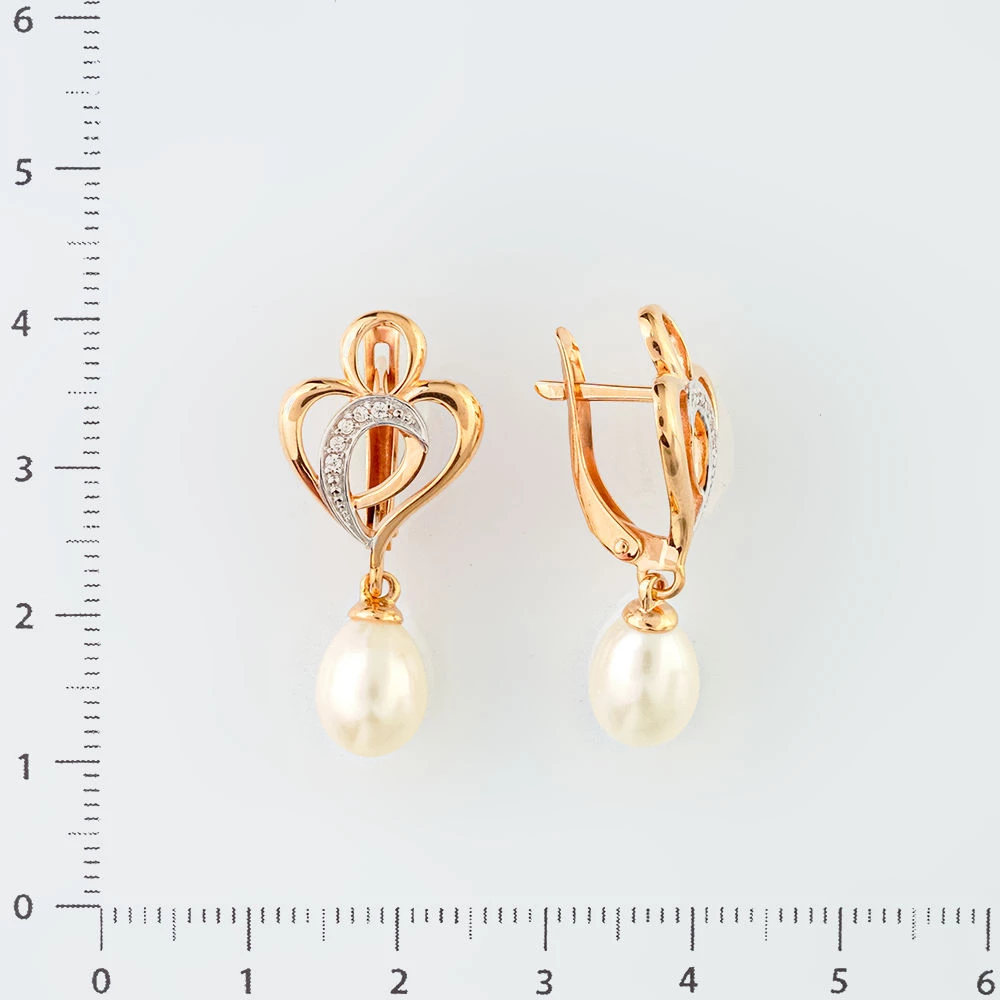 Серьги с культивированным жемчугом из красного золота 585 пробы
