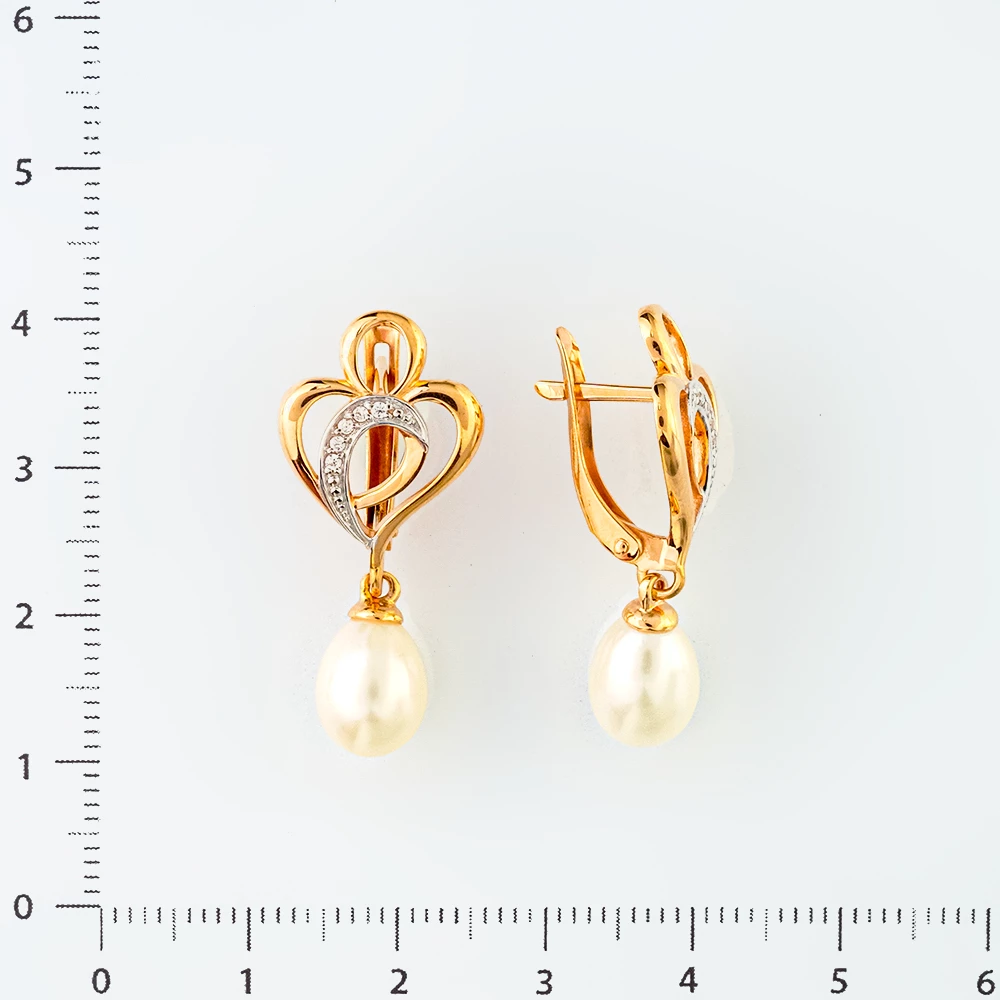 Серьги с культивированным жемчугом из красного золота 585 пробы