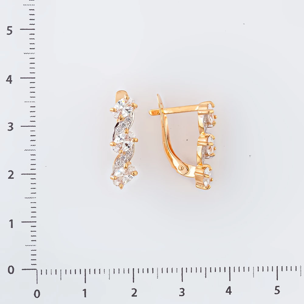 Серьги с фианитом из красного золота 585 пробы