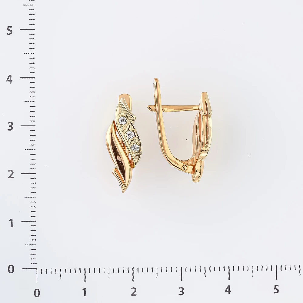Серьги с фианитом из красного золота 585 пробы