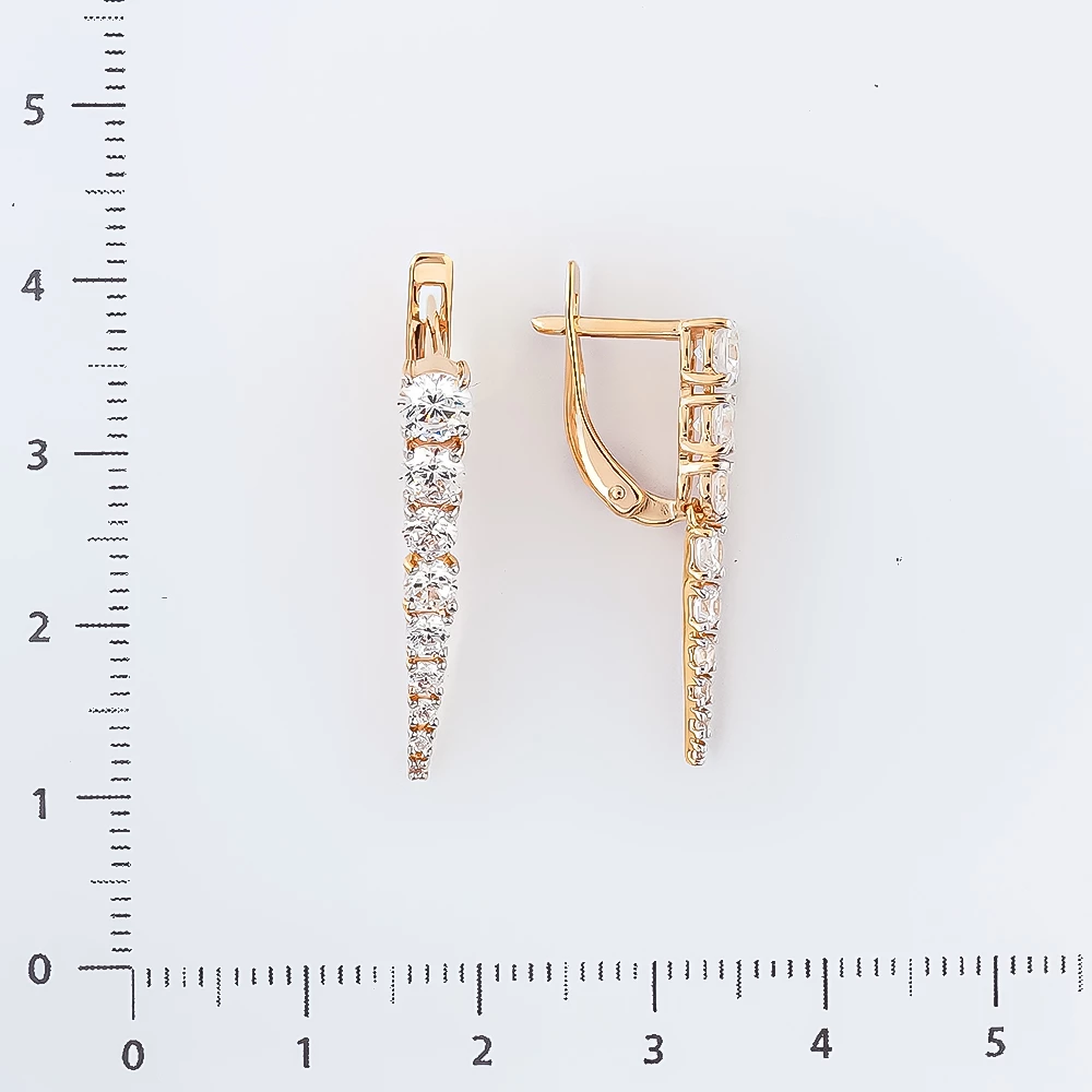 Серьги с фианитом из красного золота 585 пробы