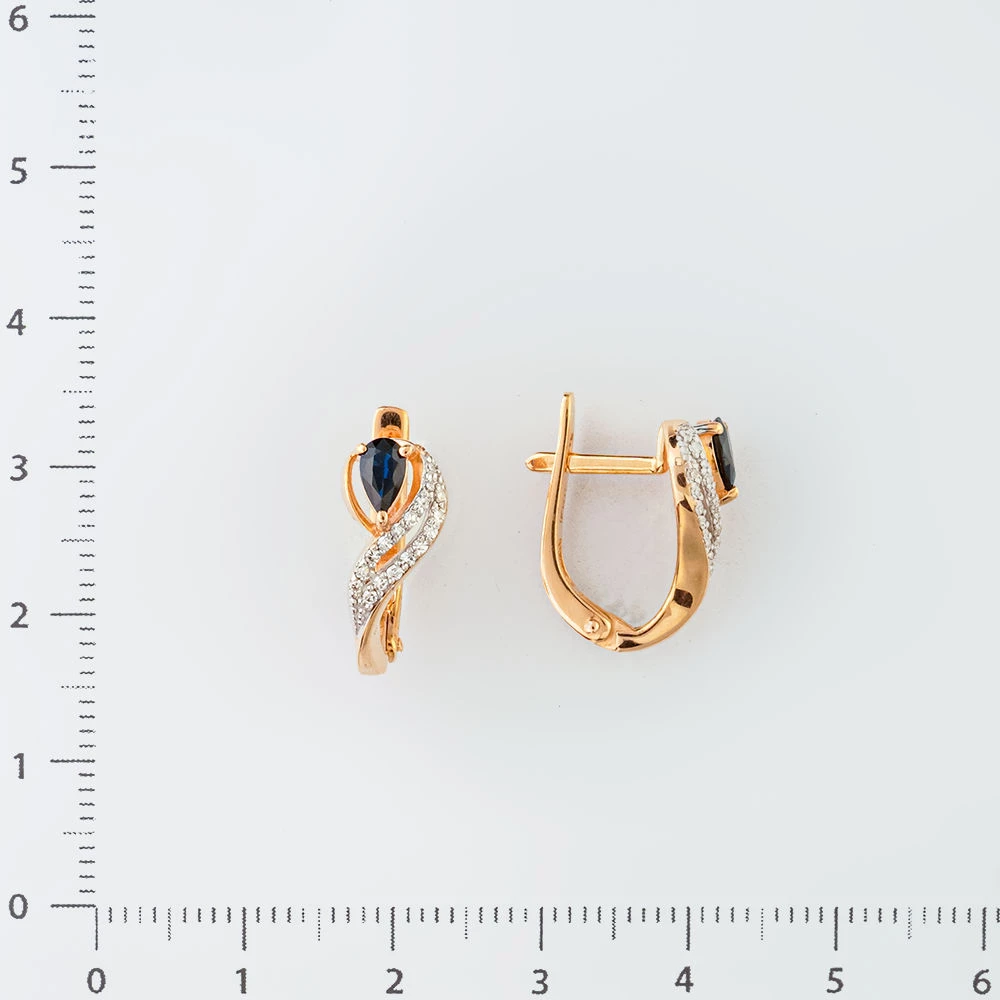 Серьги с сапфиром синтетическим из красного золота 585 пробы