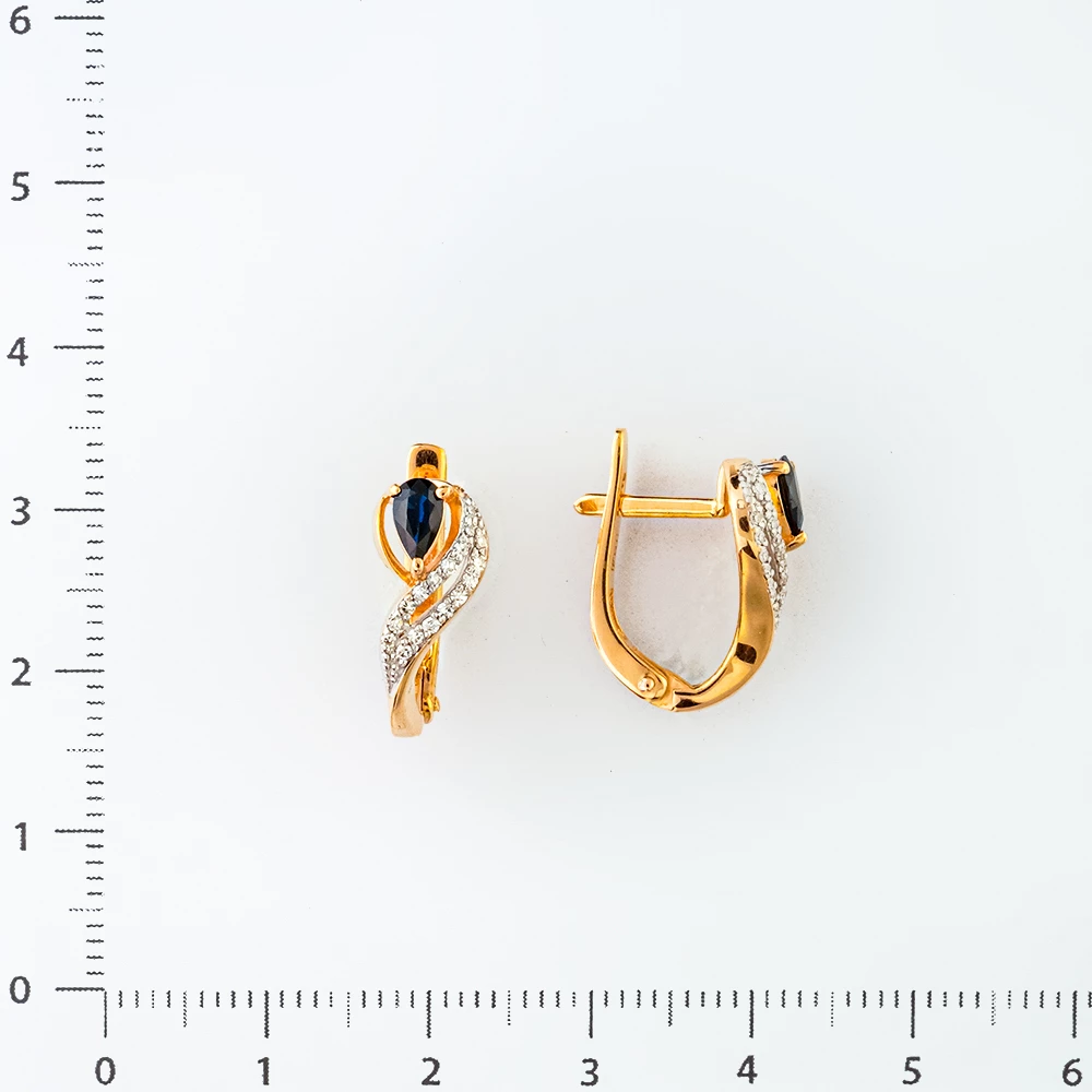 Серьги с сапфиром синтетическим из красного золота 585 пробы