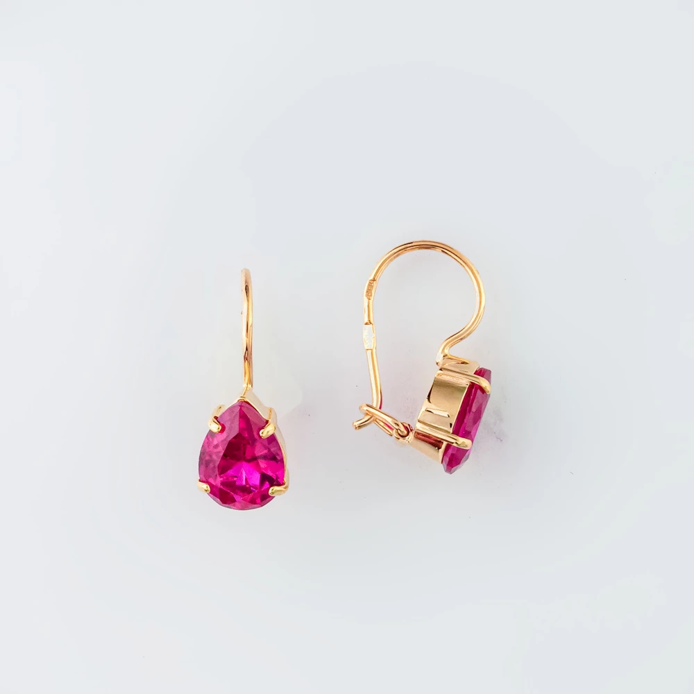 Серьги с фианитом из красного золота 585 пробы