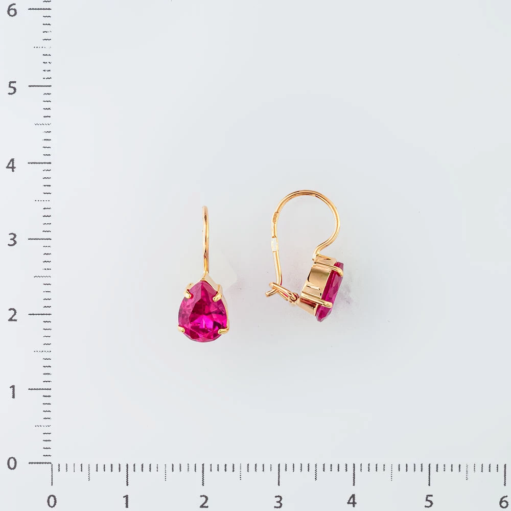 Серьги с фианитом из красного золота 585 пробы