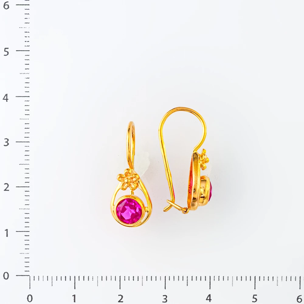 Серьги с фианитом из красного золота 585 пробы