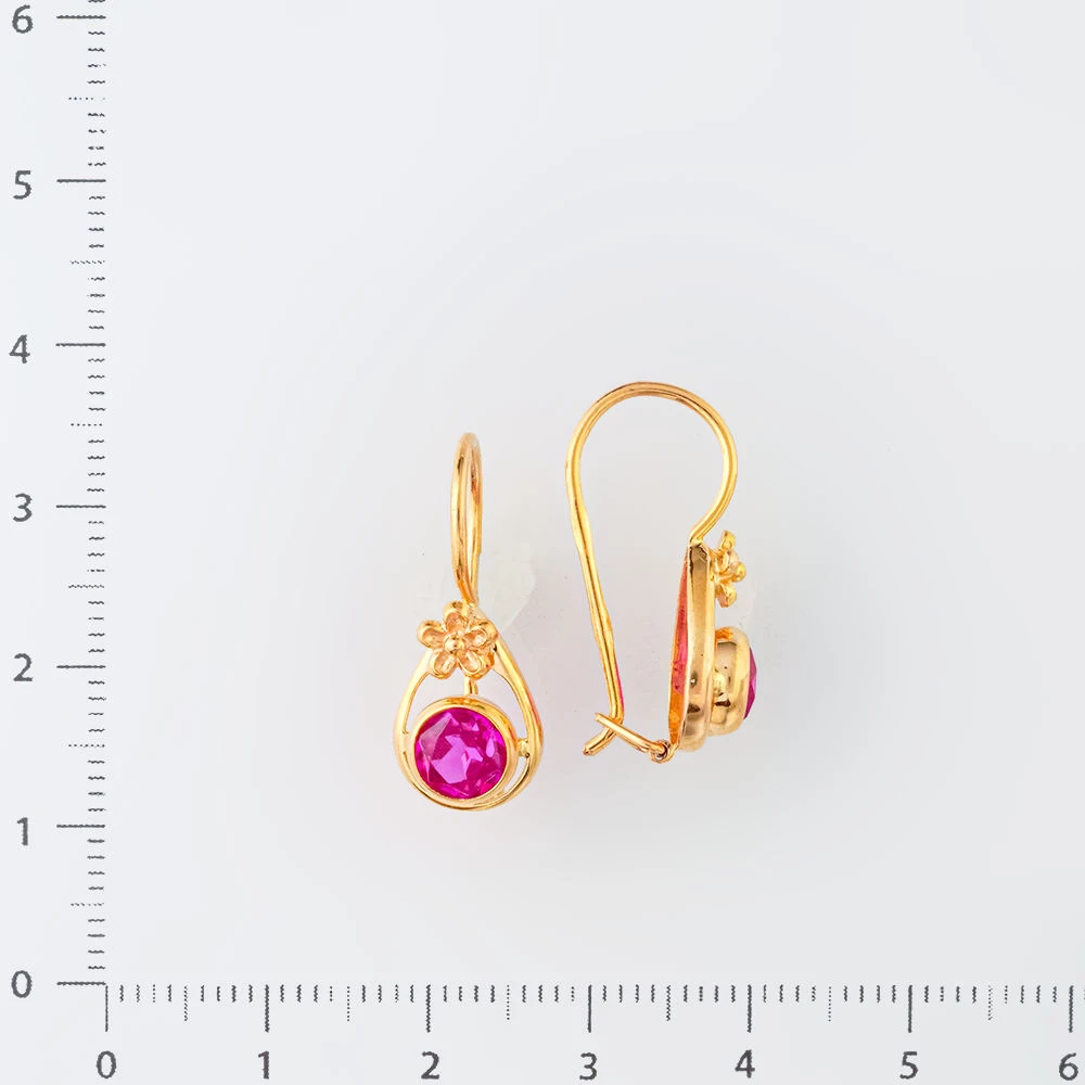 Серьги с фианитом из красного золота 585 пробы
