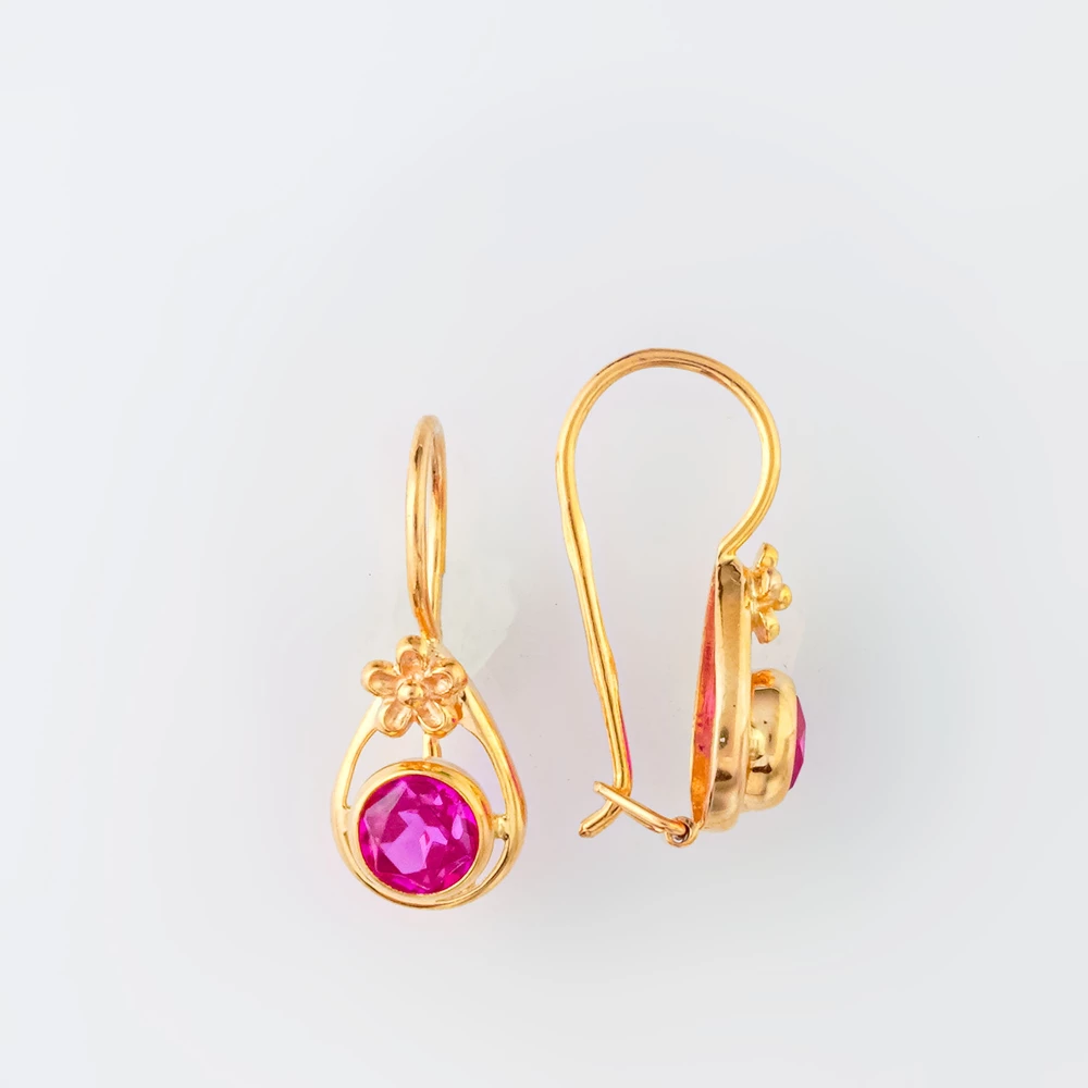 Серьги с фианитом из красного золота 585 пробы