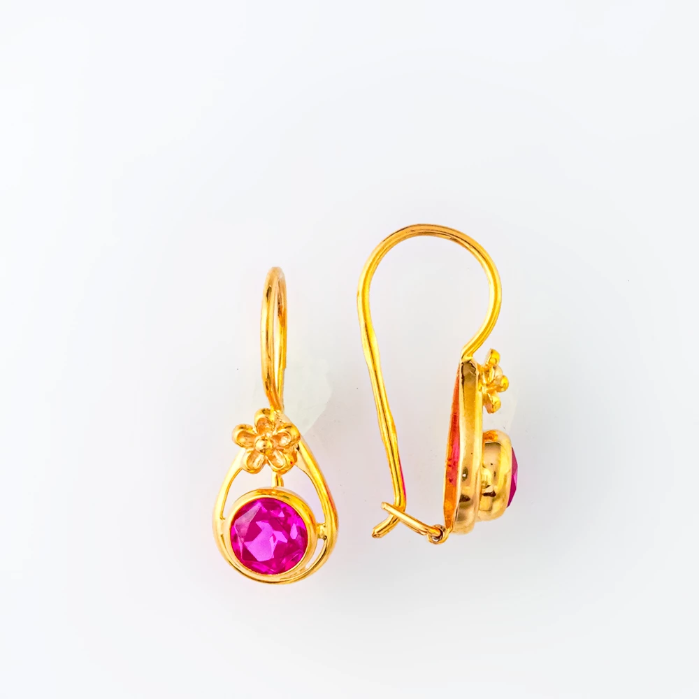 Серьги с фианитом из красного золота 585 пробы