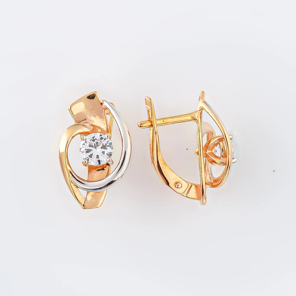 Серьги с фианитом из красного золота 585 пробы