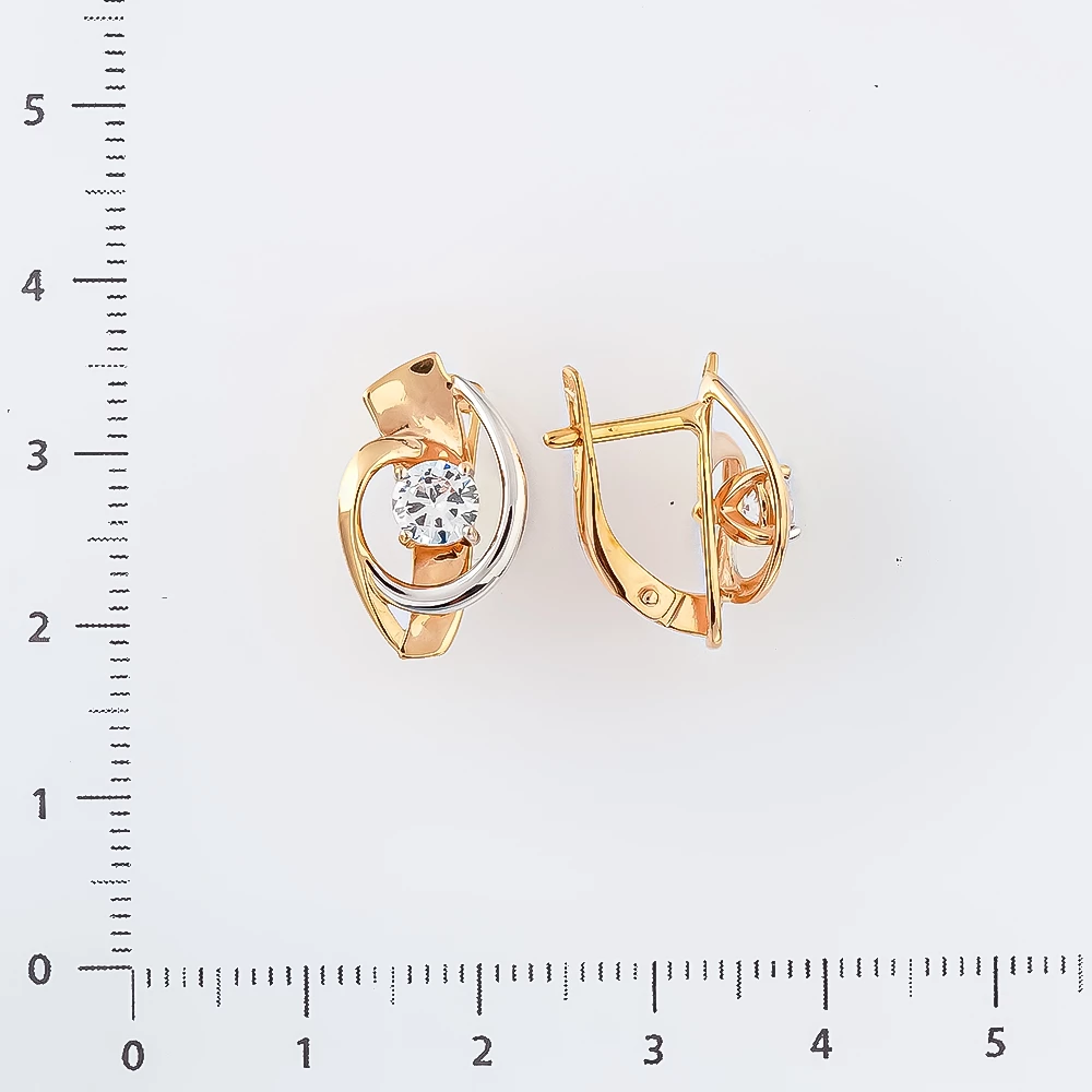 Серьги с фианитом из красного золота 585 пробы