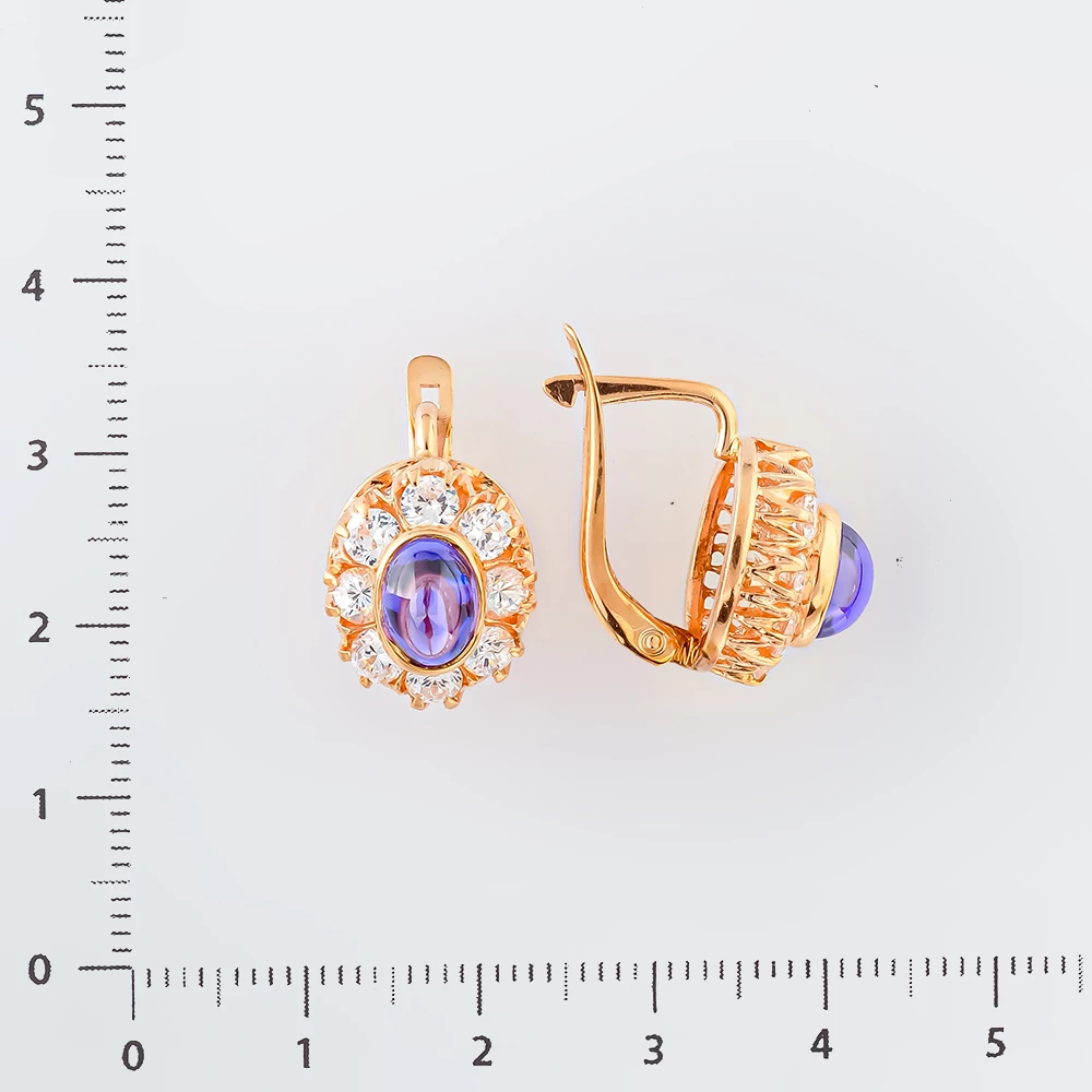 Серьги с фианитом из красного золота 585 пробы