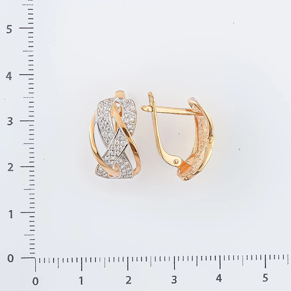 Серьги с фианитом из красного золота 585 пробы
