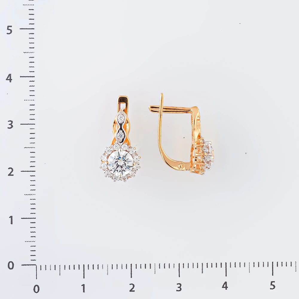 Серьги с фианитом из красного золота 585 пробы