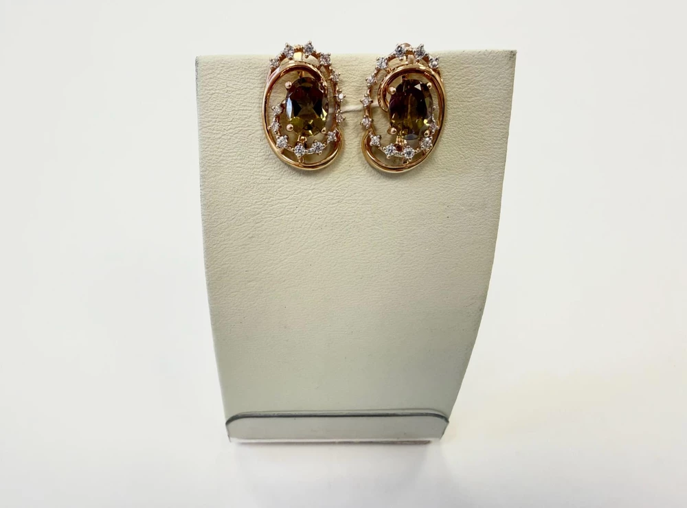 Серьги с ситаллом из красного золота 585 пробы