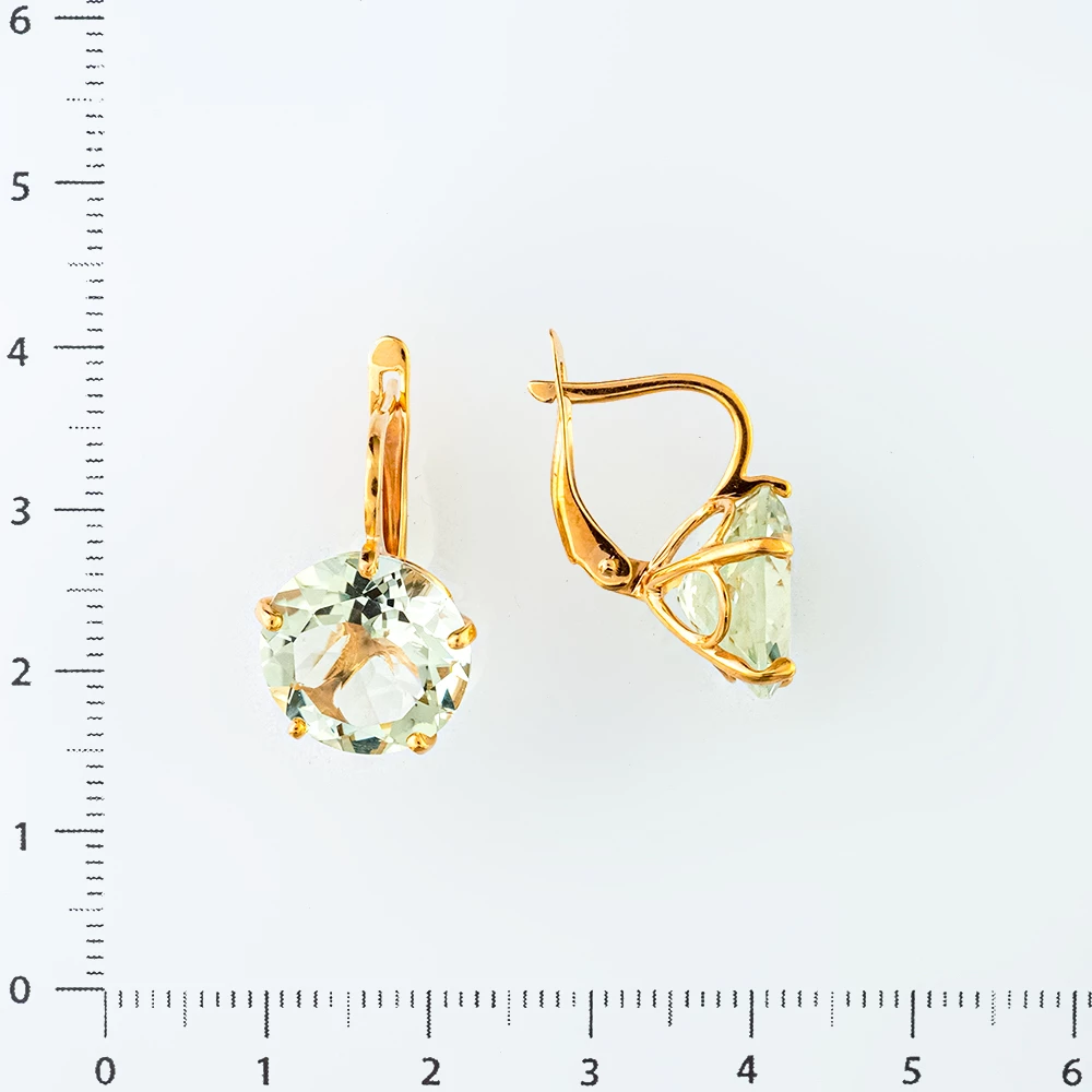 Серьги с празиолитом из красного золота 585 пробы