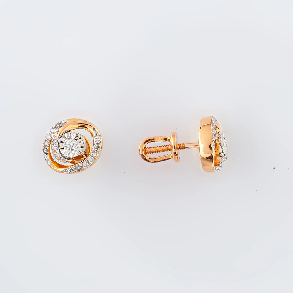 Серьги с бриллиантом из красного золота 585 пробы