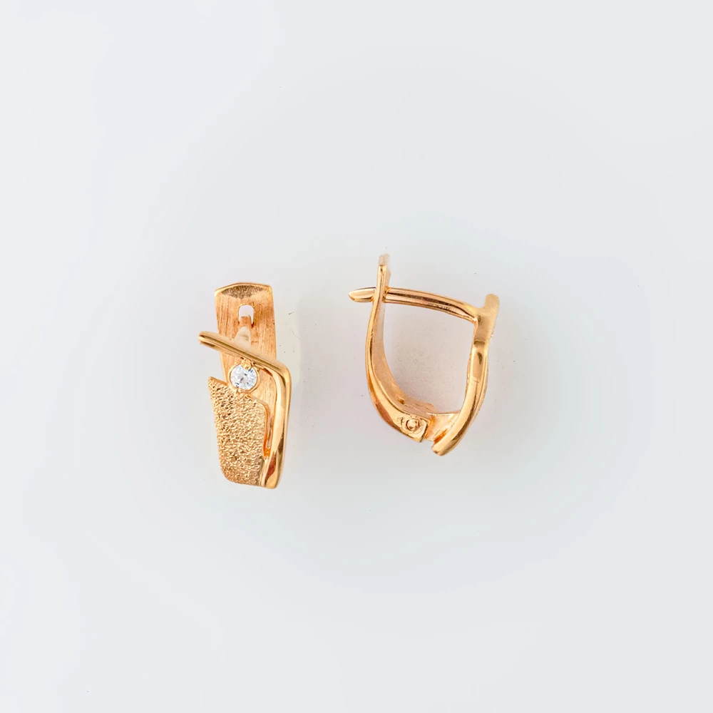 Серьги с фианитом из красного золота 585 пробы