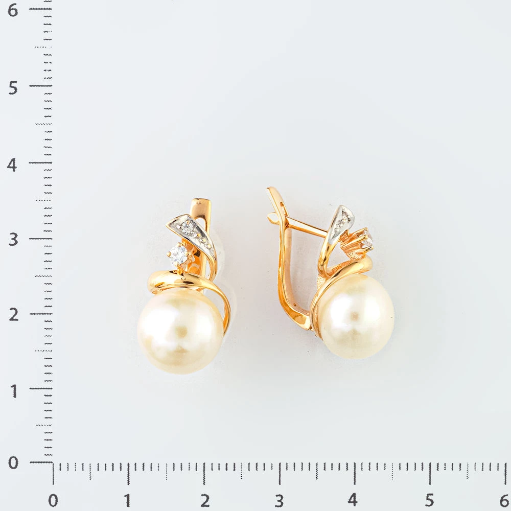 Серьги с культивированным жемчугом из красного золота 585 пробы