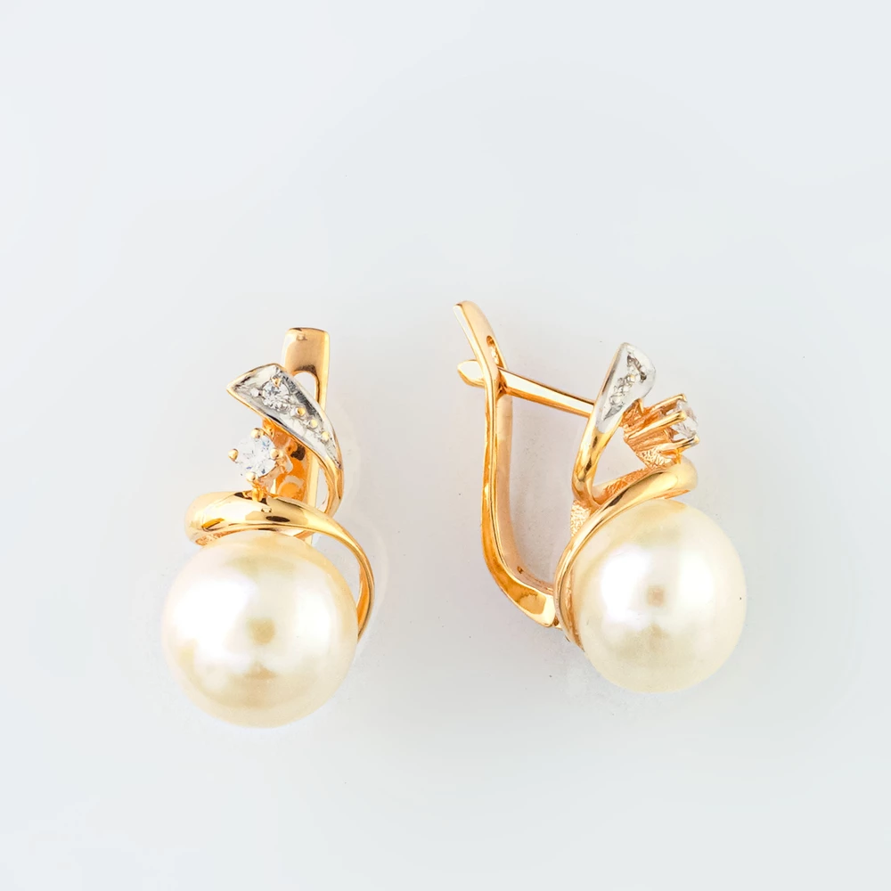 Серьги с культивированным жемчугом из красного золота 585 пробы