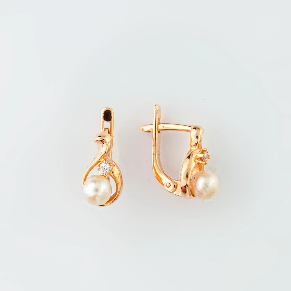 Серьги с культивированным жемчугом из красного золота 585 пробы