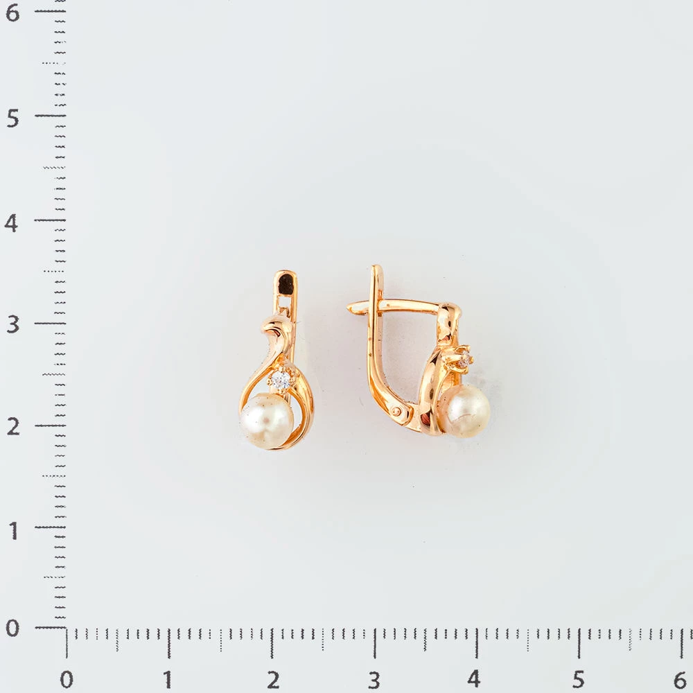 Серьги с культивированным жемчугом из красного золота 585 пробы