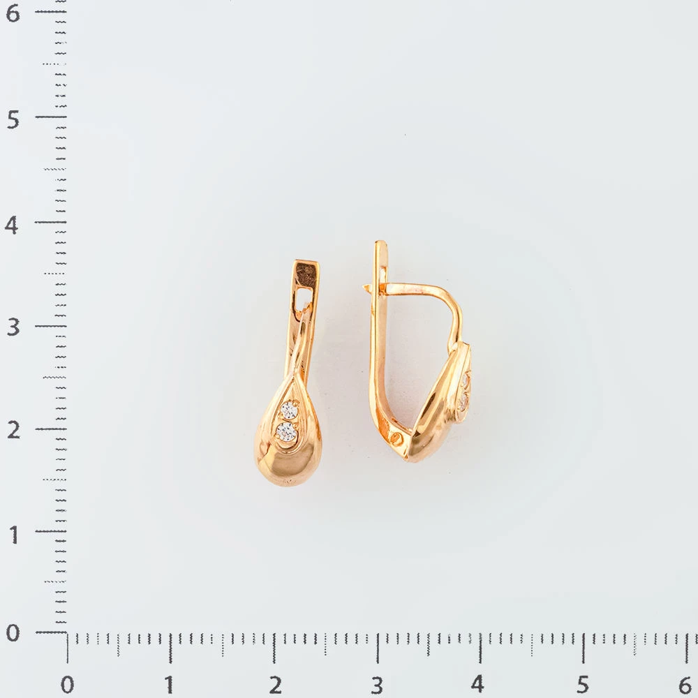 Серьги с фианитом из красного золота 585 пробы