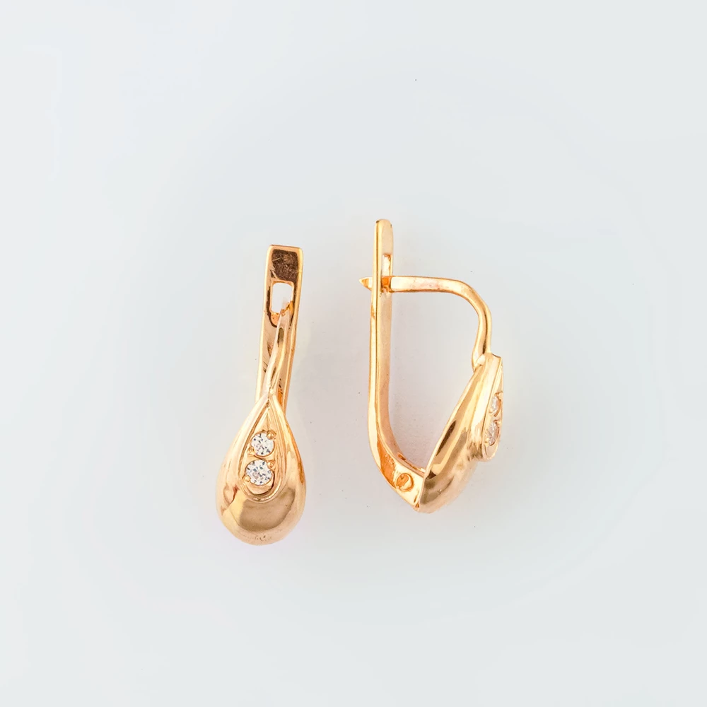 Серьги с фианитом из красного золота 585 пробы