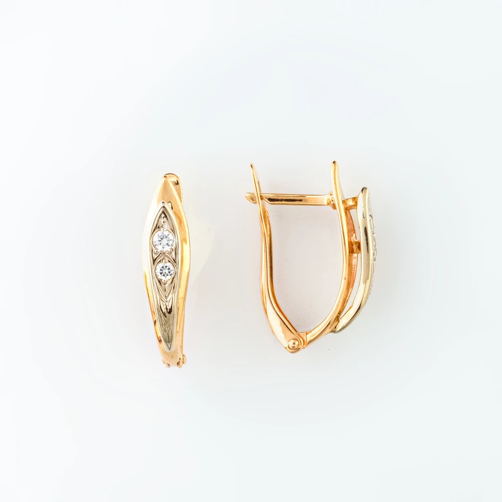 Серьги с фианитом из красного золота 585 пробы