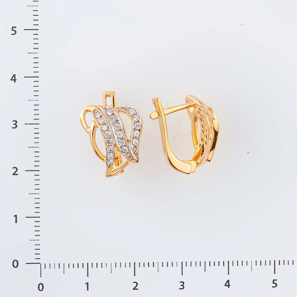 Серьги с фианитом из красного золота 585 пробы