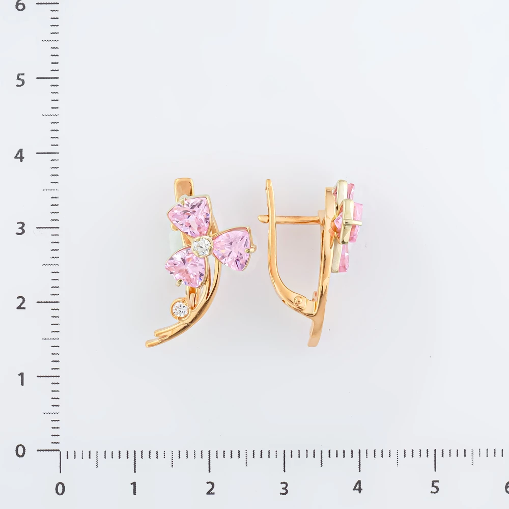 Серьги с фианитом из красного золота 585 пробы