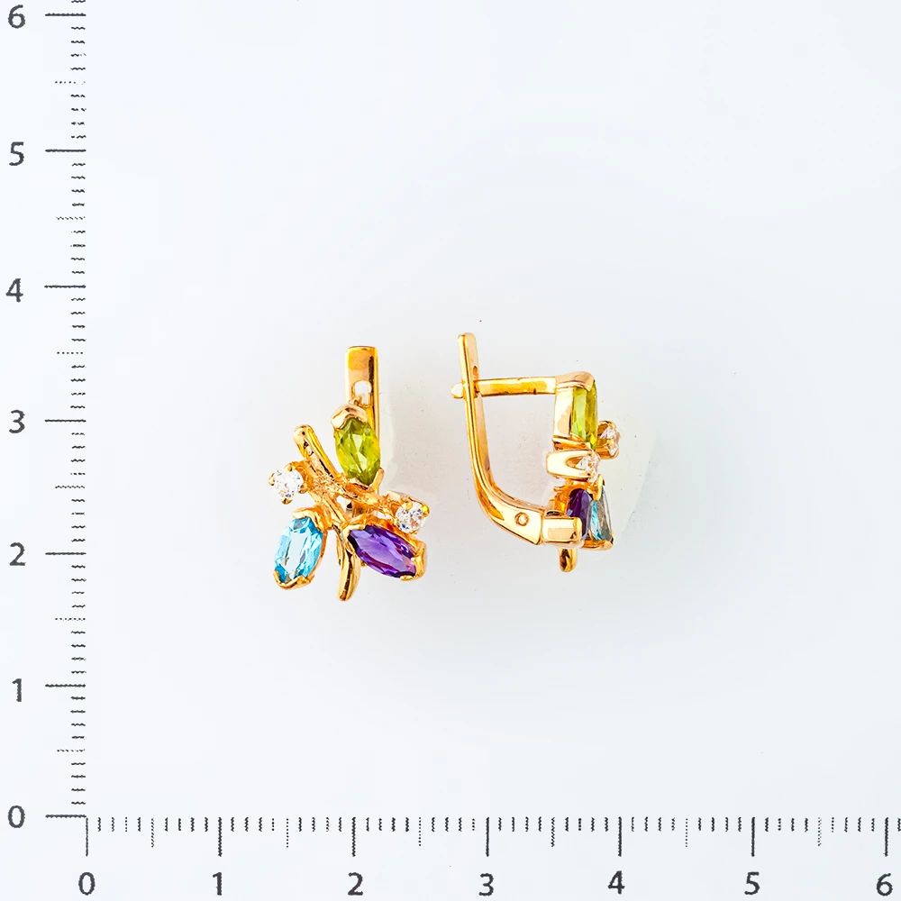 Серьги с топазом из красного золота 585 пробы