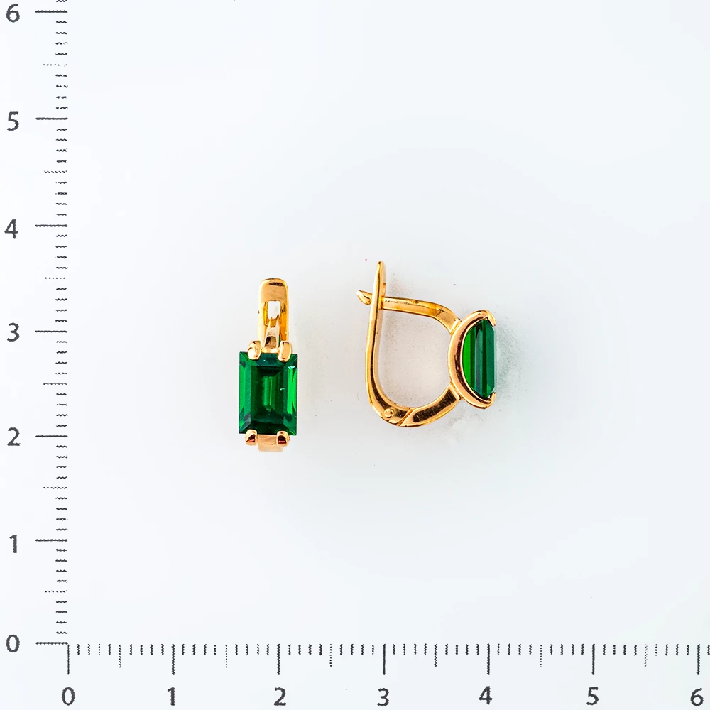 Серьги с изумрудом синтетическим из красного золота 585 пробы