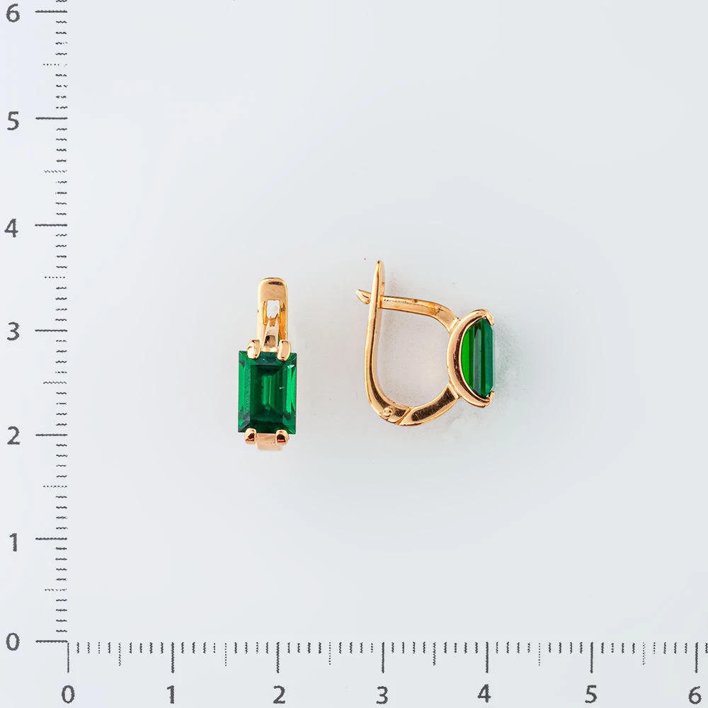 Серьги с изумрудом синтетическим из красного золота 585 пробы