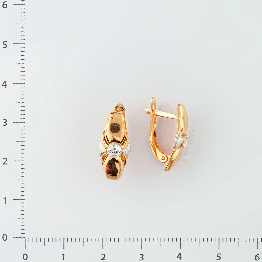 Серьги с фианитом из красного золота 585 пробы