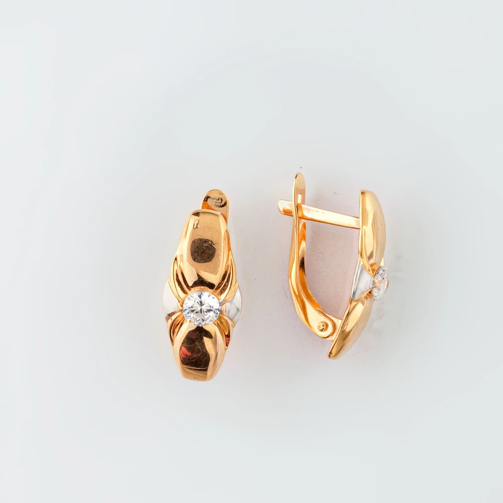 Серьги с фианитом из красного золота 585 пробы