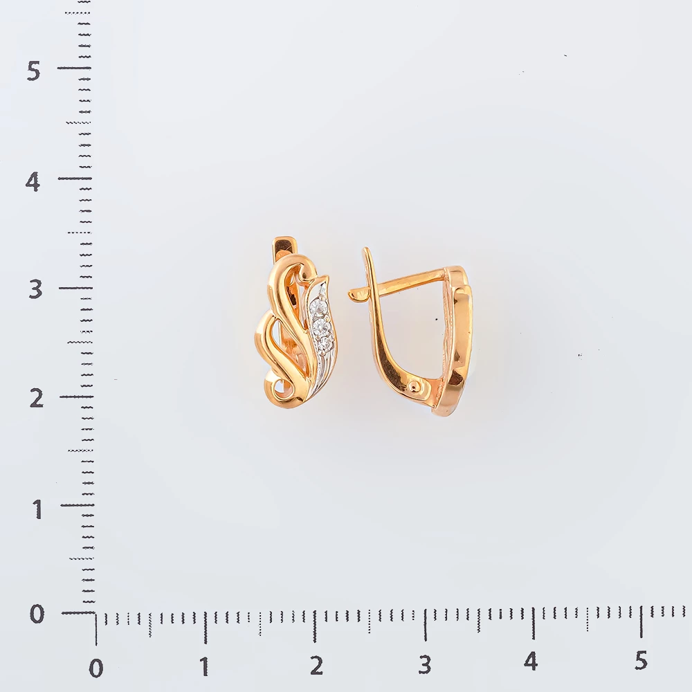 Серьги с фианитом из красного золота 585 пробы