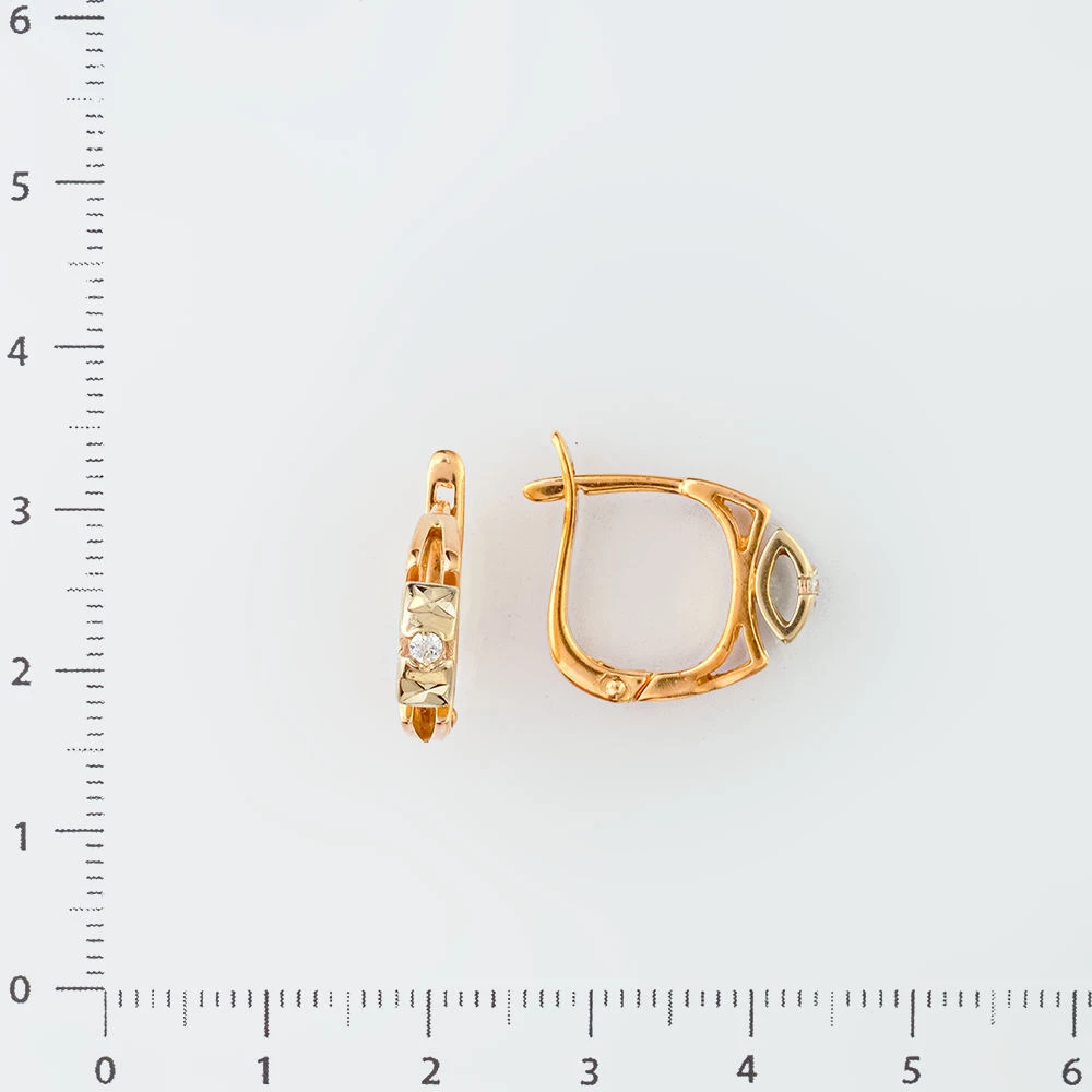 Серьги с фианитом из красного золота 585 пробы