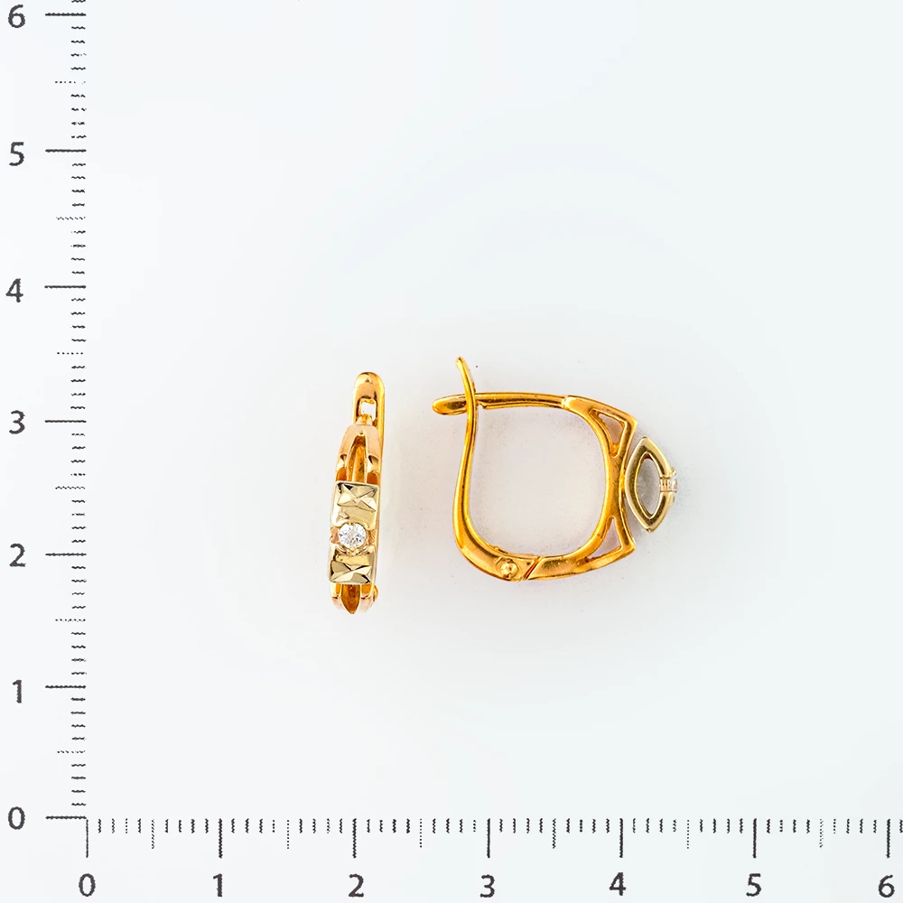 Серьги с фианитом из красного золота 585 пробы