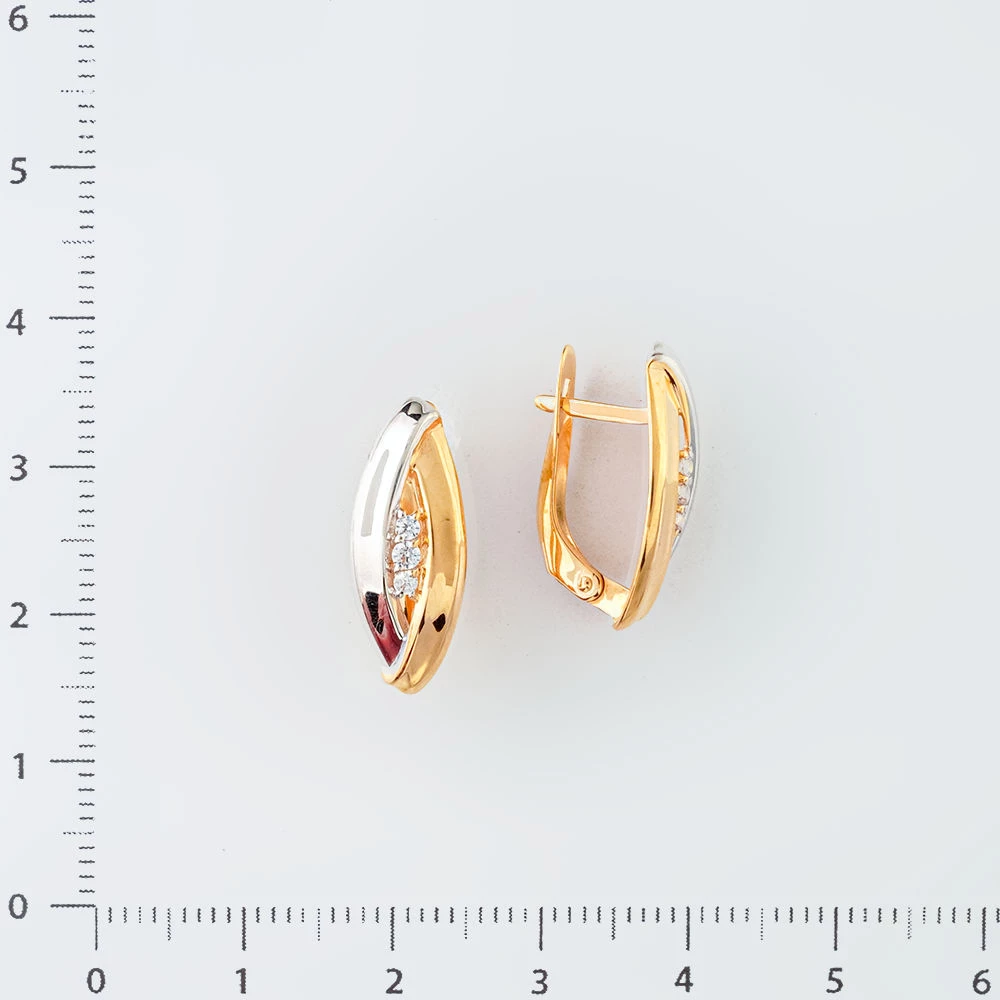 Серьги с фианитом из красного золота 585 пробы